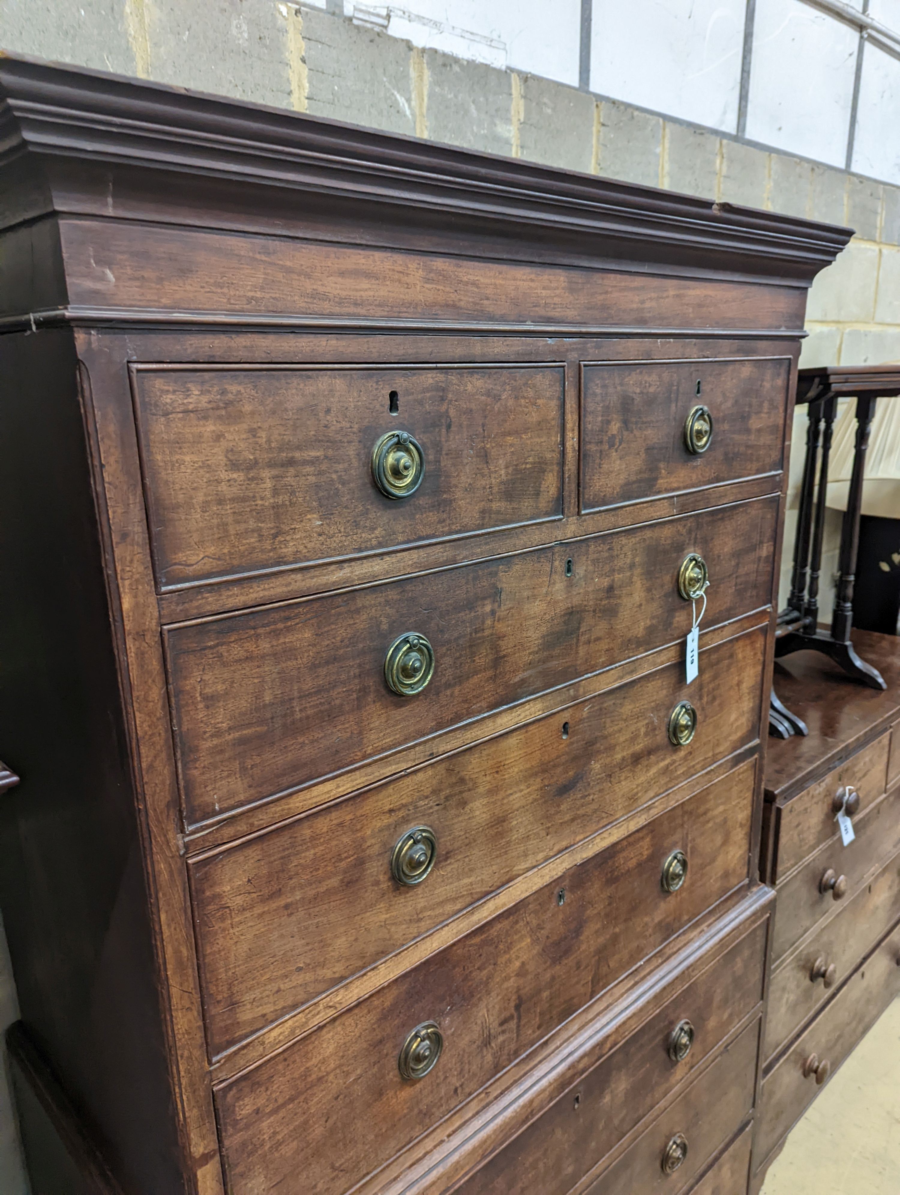 A George III mahogany chest on chest, width 109cm, depth 56cm, height 189cm